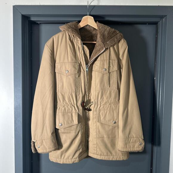 Vintage Coat 60s Hooded Parka Long Sleeve with Fur Lining Tan Size Medium - Picture 1 of 4